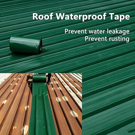 Waterproof Sealant Tape Self Adhesive Rubberized Asphalt Tape for RV Roof Metal Roof Corrugated Roof Leak Repair UV Resistant Heavy Duty Waterproofing Membrane (Green, 196.85 Inches X 11.81 Inches)