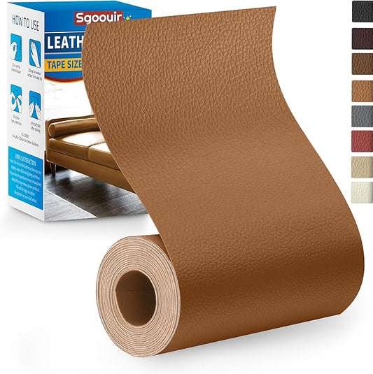Leather Repair Patch Tape Kit, 4" x 63" Self Adhesive Leather Repair Patch for Furniture, Vinyl Leather Repair Kit for Car Seat, Chairs, Couch, Sofa, Boat Light Brown