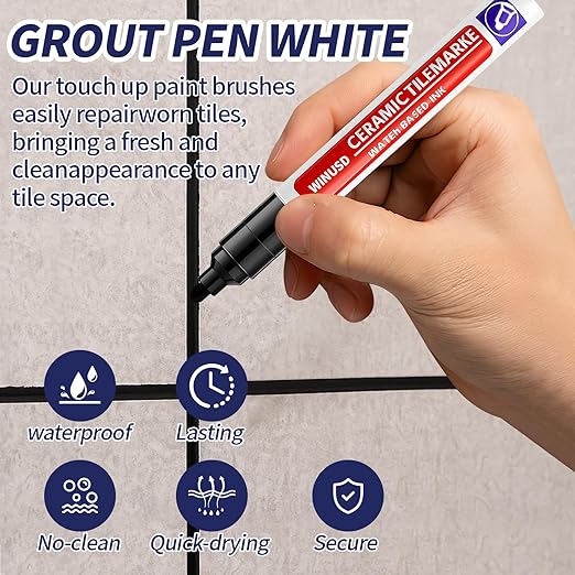 Grout Pen Black | Waterproof Tile Grout Marker Repair Kit for Kitchen & Bathroom | Touch Up Paint | Black Grout Colorant - Fast Drying, Covers Stained Grout Lines on Floor, Shower Tiles(2Pcs)