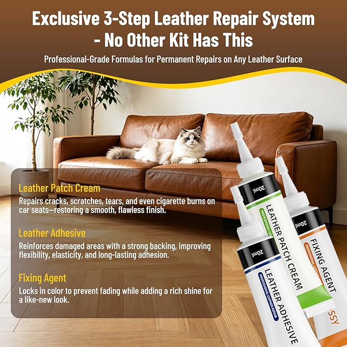 Kenbry Leather Repair Kit, Vinyl Repair Kit for Car Seat, Couch & Furniture, Leather Filler & Scratch Repair for Auto Interior, Leather & Vinyl Restoration