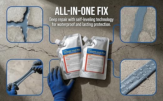 Self-Leveling Waterproof Concrete Crack Filler 2-Pack (2.21 lb), High Elasticity Repair Sealant Caulk for Driveway, Patio & Outdoor Concrete Joint Repair