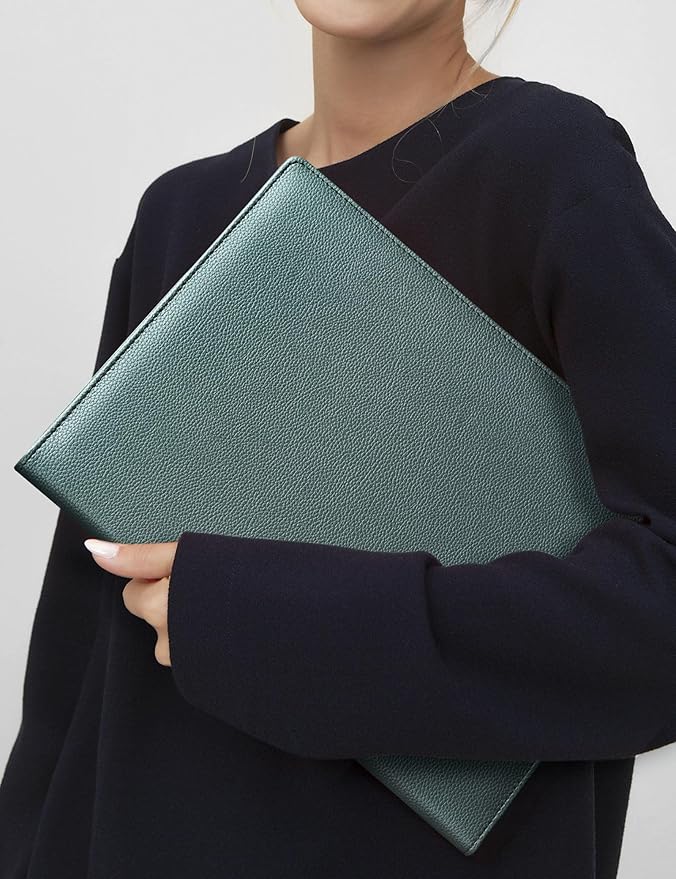 Mymazn Padfolio Portfolio Folder, Faux Leather Interview Resume Folder with Document Organizer & Business Card Holder, Letter-Sized Notepad Legal Pad Holder for Men Women (Grey Green) | Faux Leather Binder with Document Organizer, Business Card Holder,...