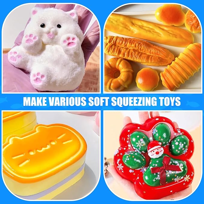 Liquid Silicone for Taba Squishy Kit, 7oz Fast Cure Squishy Gel 1:1 AB Ratio Mixed, Super Soft Silicone Rubber for Squishy Maker, Cat Paw Casting, DIY Decompression Gift Perfect for Beginners