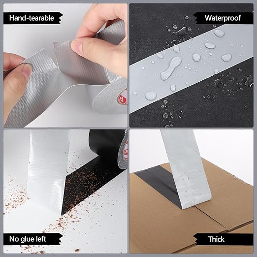 3 Pack Duct Heavy Tape, 1.89 Inch x 60 Yard Total Waterproof Duct Tape for Indoor Outdoor Repair Fixing Reinforcement(Black, White, Silver)
