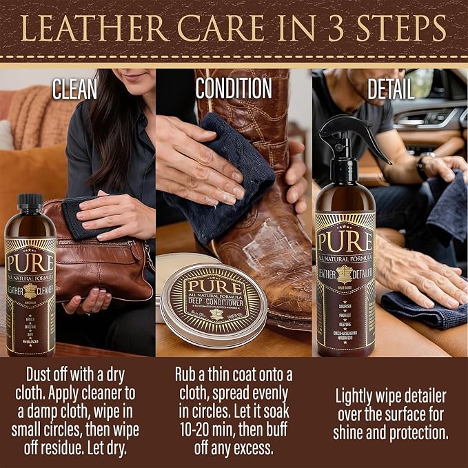Shop Square Pure Beeswax Leather Care Kit - Natural Cleaner, Conditioner & Detailer for Jackets, Boots, Handbags & Designer Leather - Tea Tree + Beef Tallow Formula - Made in USA
