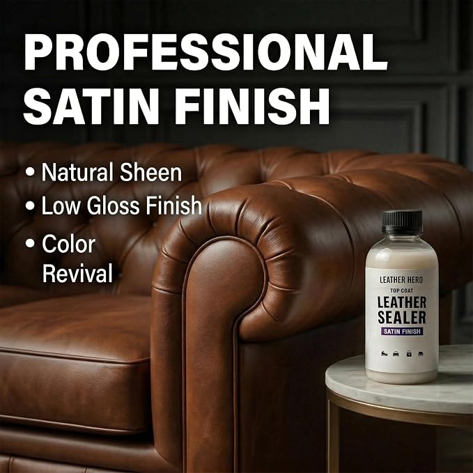 Leather Hero Top Coat – Leather Sealant & Protective Finish for Dye, Paint, Car Seats, Shoes & More – Scratch-Resistant Color Restorer with Applicator – 4oz(Satin Finish)