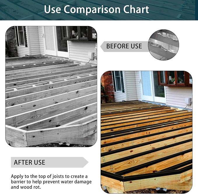 Dongxw Joist Tape for Decking 2" x 50', 8 Rolls Butyl Deck Flashing Tape, Weather-Resistant and Waterproof, Self-Adhesive for Wood Joists, Decks, Beams, Roofs, RV Repairs