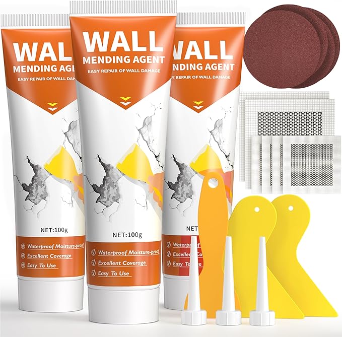 Spackle Wall Repair Kit,Drywall Repair Patch Kit,Simple Small Wall Hole Filler＆Efficient Crack Repair,3 Pack Wall Putty Paste,Plaster Ceiling Repair,Apartment Friendly
