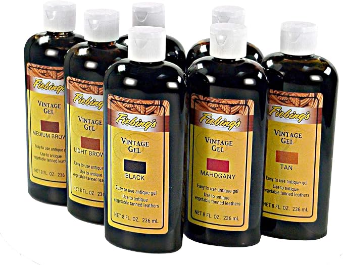 Fiebing's Vintage Gel (8 oz, Tan) - Antiquing & Restoration Gel for Contrasted Accent Finish on Smooth & Tooled Leather Boot, Shoe, Purse, Belt - Two-Toned Effect Emphasizes Leathercraft Embossing