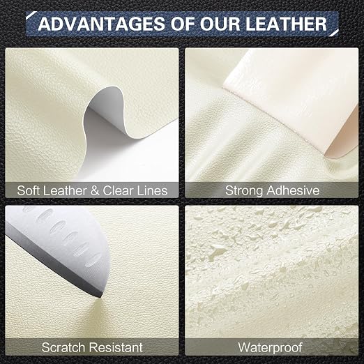 Leather Repair Kit for Furniture 4"x 63" Leather Tape Repair Patch Self Adhesive Sofa Vinyl Repair Patch Kit for Car Seat,Couch,Boat Seat,Chair - Ivory White