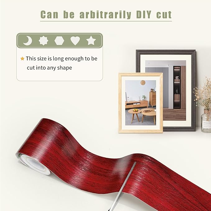 Besezx Wood Grain Tape, 2.4" X15', Self Adhesive Wood Grain Repair Patch for Tables, Chairs, DIY,Baseboards, Doors, Windows, Floors and Furniture Renovation.（Red）