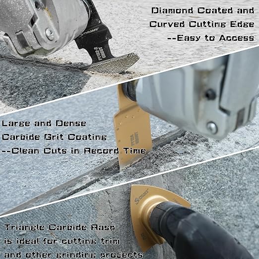 Mixed Universal Diamond and Carbide Oscillating Tool Blade Set, Multi Tool Mortar Cutting Saw Blades Precise for Grout Removal, 5-Pack