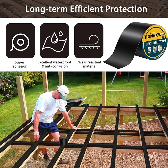 Dongxw Joist Tape for Decking, 4" X 50' Waterproof Butyl Tape Deck Joist Flashing Tape for Joists and Beams (2 Rolls)