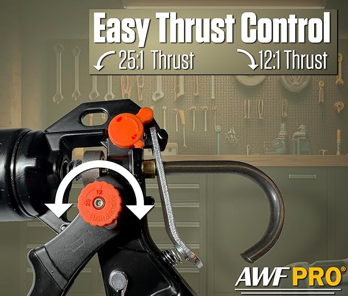 AWF PRO 10 oz Dual Thrust Caulk Gun, 25:1 or 12:1 Thrust Ratio, No Drip, Rotating Barrel, Comfort Grip, with Built-In Puncture Tool