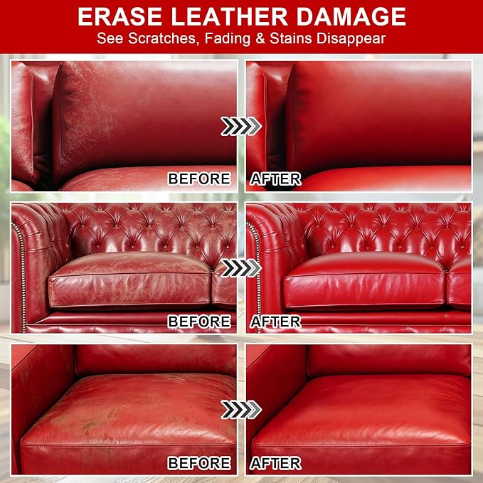 STARTSO WORLD Leather Recoloring Balm, Red Leather Repair Kit for Furniture, Leather Dye, Leather Color Restorer for Couches, Leather Couch Paint | Repair, Restore & Renew Old, Faded Leather