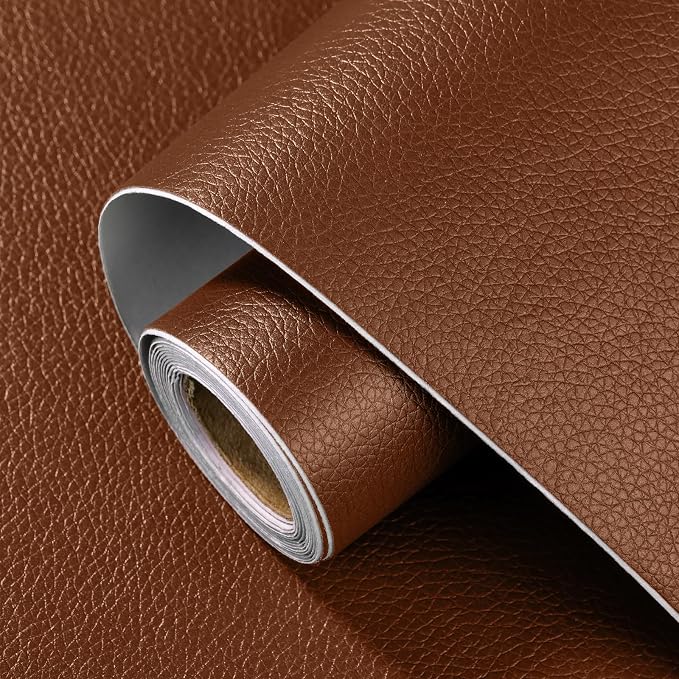 Leather Repair Patch 15.7x40 inch Large Self-Adhesive Vinyl DIY Leather Repair Kit for Sofa Car Seats Chairs Shoes Bags Damaged Furniture (Brown）