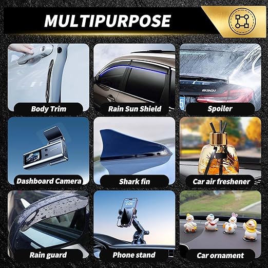 Heavy Duty Double Sided Tape for Automotive, No Residue,High Temperature Resistant Adhesive Strips for Rear Spoiler Wing,Rain Guard,Side Mirror Rain Guard,Secures dashcams,Car Accessories Interior