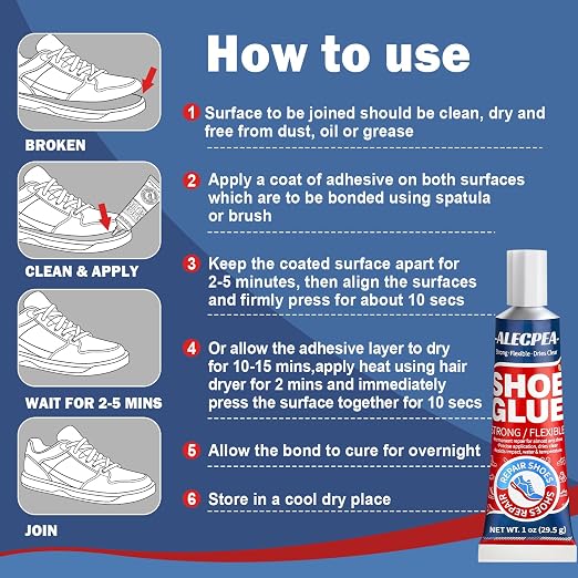 2Pack 30ML Clear Shoe Glue - Shoe Repair Adhesive, Repairs Soles, Heels, Patches Small Holes - Bonds on Contact, Dries Within 24 Hrs, Waterproof - Works on Leather, Rubber, Vinyl, Canvas