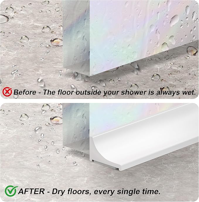 39Inch Shower Threshold Water Dam, Self-Adhesive Silicone Shower Barrier Water Stopper Shower Door Bottom Seal Strip Shower Splash Guard for Bathroom Kitchen Bathtub