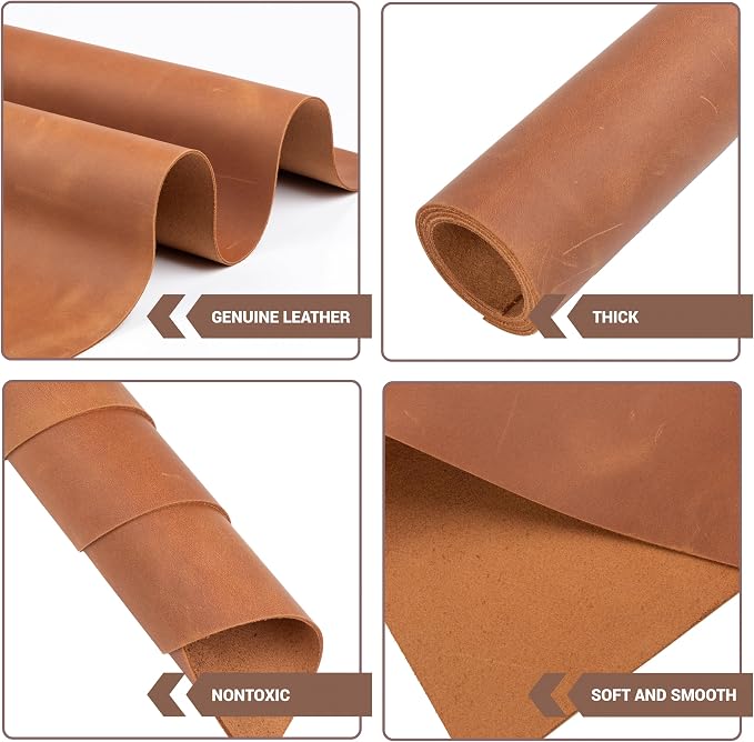 Shkira 12''X24'' Genuine Light Brown Leather Sheets for Crafts - Square - 2.0MM Thick Genuine - Thick Cowhide Pieces Square - Leather Sheet for Arts and Crafts