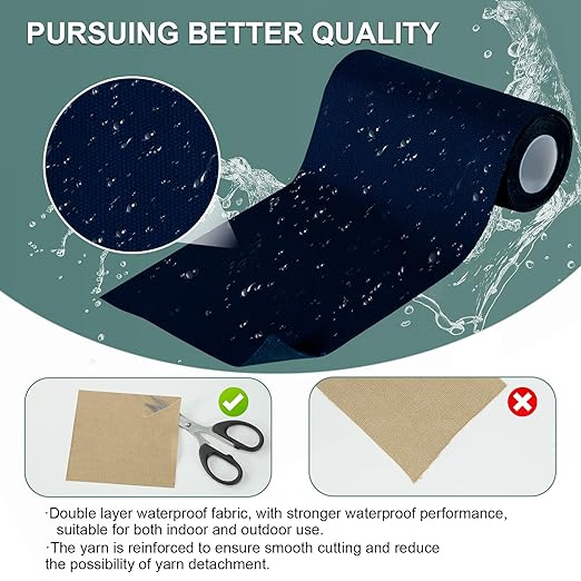 Linen Canvas Repair Tape, 4×63 Inches Navy Blue Waterproof Self-Adhesive Patch for Outdoor Gear, Durable Fabric Tape for Boat Covers,Couch,Tents, Sofas, Sun Shades, Awnings,Lounge Chairs