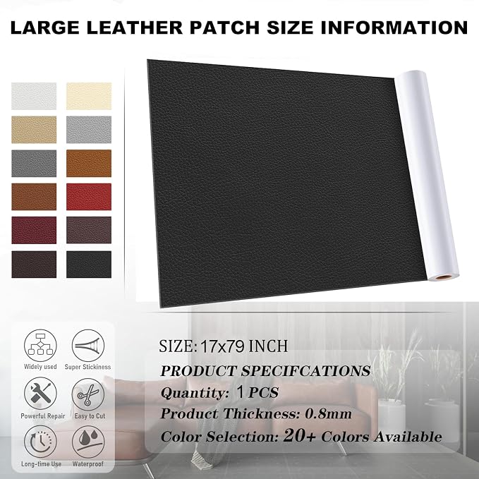 YAFLC Leather Repair Patch for Furniture, 17" x 79" Self Adhesive Leather Repair Kit Vinyl Repair Tape for Car Seat Sofa Jackets Couches Chair Medium Beige