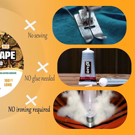 Fabric Tape M15 - Sticky Double-Sided Tape Strong Adhesive Cloth Leather Tape Press-on Tape, No Sewing or Ironing, Gluing, Alterations and Hemming - 1/2inch Wide 180FT Long