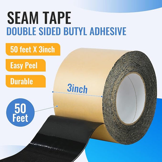 Pond Liner Seam Tape 3" x 50' - Double Sided Butyl Adhesive Tape for EPDM Liners, Waterproof Repair Patch for Ponds, Fish Ponds, Water Features & Outdoor Landscaping (Black)