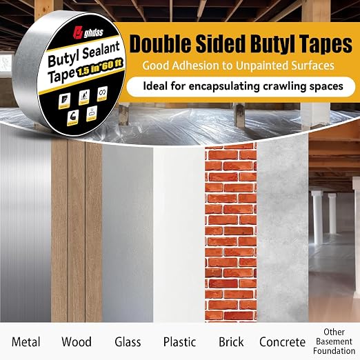 Bghdas - 3 Pack Butyl Sealant Tape 1 1/2" X 60' - Double Sided - Black Vapor Barrier Butyl Tape for Wall of Crawl Space, Rv Windows, Deck Boat, Crawlspace (Waterproof, Weatherproof)