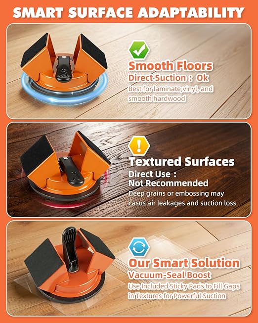 LOVECO Floor Gap Fixer Tool, Heavy Duty Suction Cup for Laminate & Vinyl Plank Repair, Solid Iron Body with Dual 45° Striking Surfaces, Includes 6 Sticky Pads, Gap Cleaning Blade & Microfiber Cloth