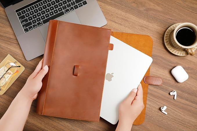 Genuine Leather File Folder, Accordian File Organizer, Leather Document Holder Resume Folio for Men & Women-Brown-Custom