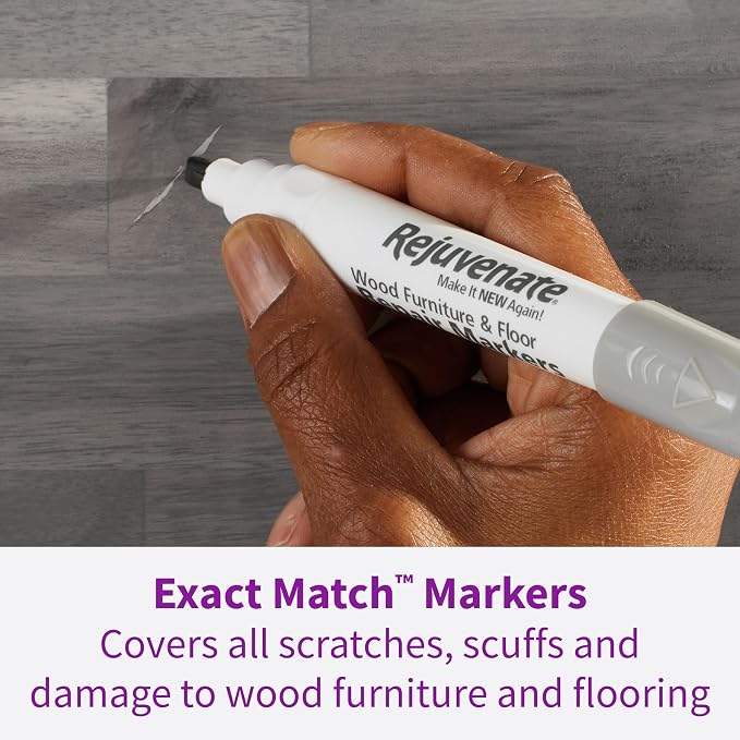Rejuvenate Exact Match Wood Furniture & Floor Repair Markers, 6 Count, White/Gray Markers Cover All Scratches, Scuffs and Damage to Wood Furniture and Flooring