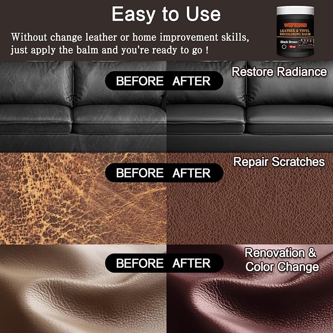 Leather Recoloring Balm & Color Restorer, Black Brown, 10 OZ | Restore Faded Leather Color, Cover Scratches & Scuffs. Easy DIY Application for Furniture, Sofa, Car Seats, Bags & Shoes