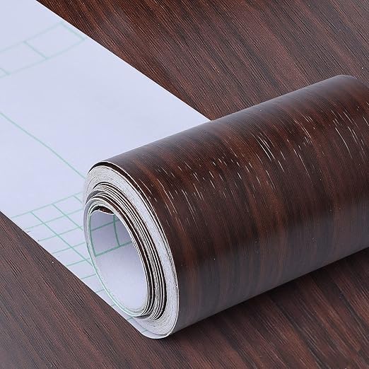 4" X33' Size Realistic Wood Grain Repair Tape, Self Adhesive Wood Grain Repair Patch for Tables, Chairs, Doors, Windows, Floors, Furniture Renovation, Handicraft DIY. With Plastic Scraper. Dark Brown