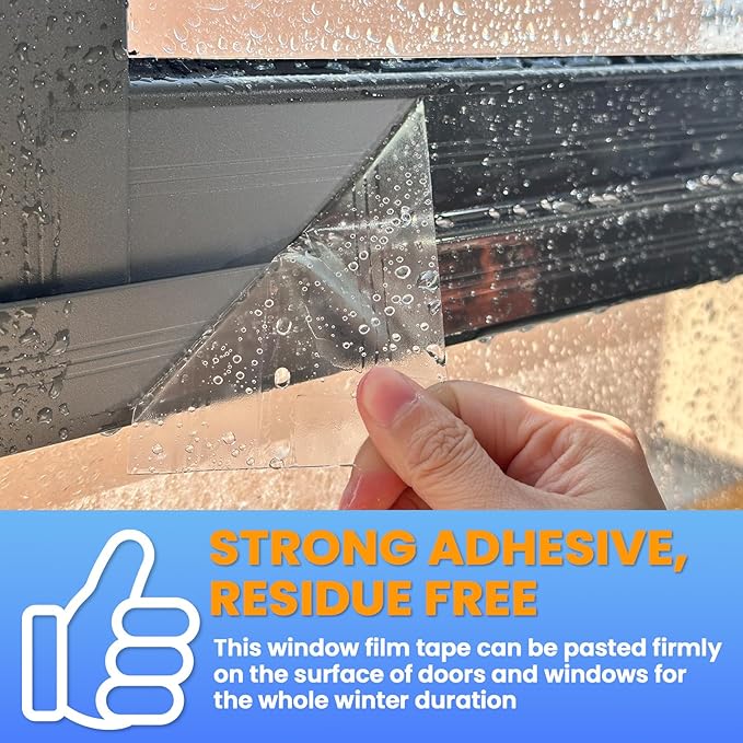 Transparent Window Weather Sealing Tape 3 Inch x 33 FT Clear Window Insulation Sealing Tape No Residue Sealing Film Tape