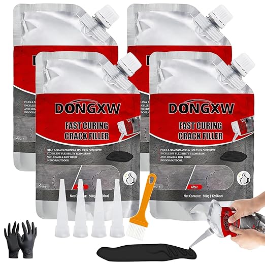 Dongxw Asphalt Crack Filler, 4Packs High Elasticity Driveway Crack Filler, Concrete Crack Sealant for Driveway Waterproof Cement Caulking Adhesive(Black, 4.41LB)