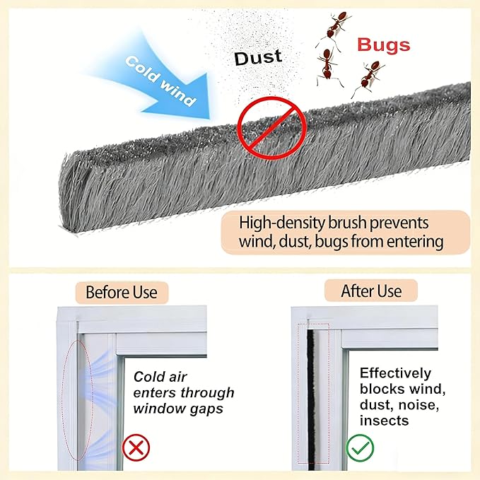 Door Gap Sliding Window High Viscosity Sealing Strip (0.9"x0.4"x32.8FT), Shock Absorbing Buffer Sound and Noise Reduction, Weatherproof Sealing Strip (Grey)