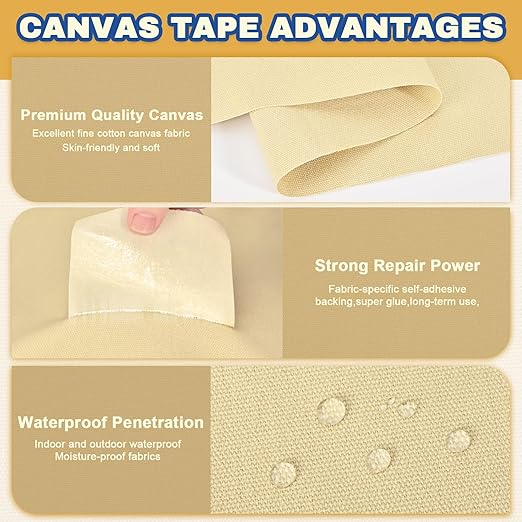 Canvas Repair Tape, 3.2 x 63 Inch Waterproof Heavy Duty Fabric Tape for Furniture, Self Adhesive Canvas Repair Patches for Boat Covers, Sofas, Tents, Louge Chairs, Canopy, Awning Black Gray