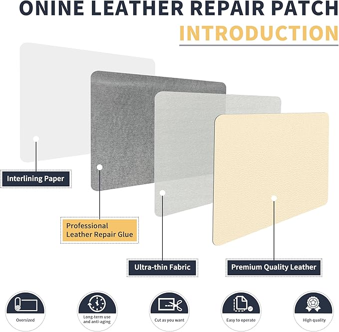ONine Leather Repair Tape,Self Adhesive Leather Repair Patch,Leather Patches for Furniture,Sofa,Car Seats,Office Chair. Vinyl Repair Kit 16x48in(White Khaki)