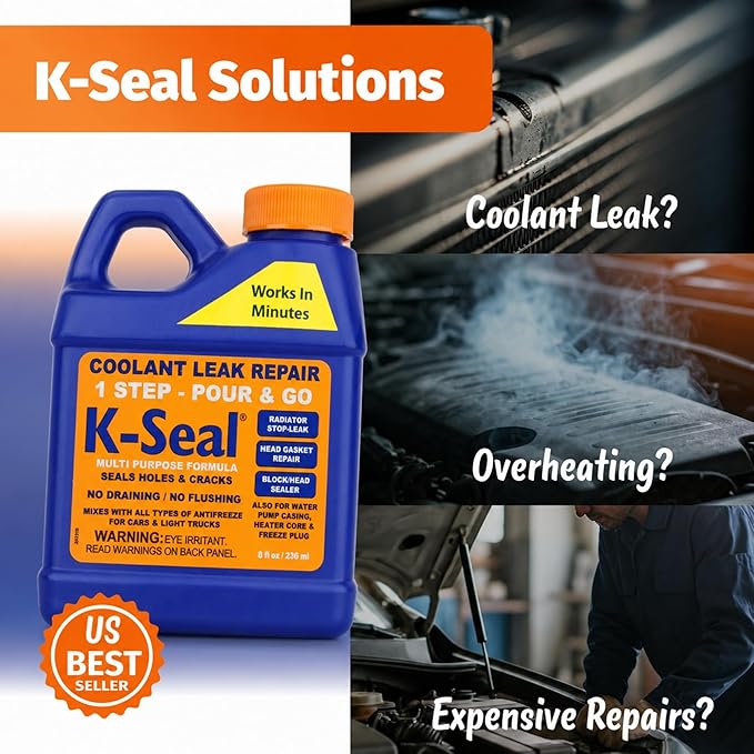K-Seal ST5501 Multi-Purpose One Step Coolant Leak Repair, 8oz, Pour and Go, Mixes with All Antifreeze, No Flushing Required