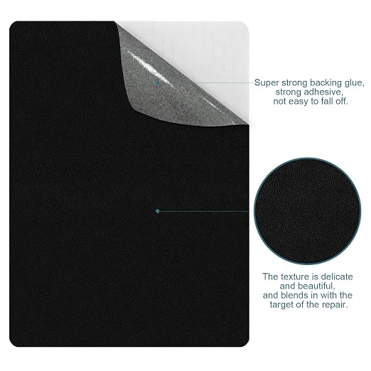 WILDREEDS 2 Pcs 8 x11 Inch Leather Repair Patches, Self-Adhesive Leather Patch for Sofas, Couch, Furniture,Tote Bags, Car Seats (Lychee Texture Black)