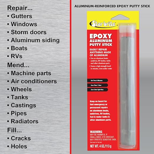 STAR BRITE Waterproof Epoxy Aluminum Putty Stick - Quick & Permanent Repairs for Boats, RVs, Outdrives, Tanks and More - Works Underwater, Easy to Use, Bonds Fast