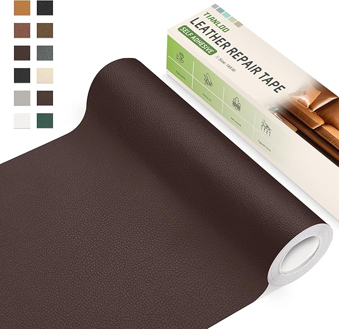 TIANLDD Leather Repair Tape,16 x 80 Inches Self Adhesive Leather Repair Patch，Leather Repair Kit for Furniture，Couches,Car Seats,Cabinets,Handbags(Light Coffee-Litchi Grain)