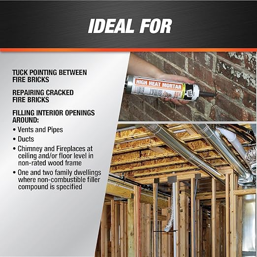 DAP 7079818854 High Heat Mortar Fire Stop Caulk, No Size, Black- Pack of 2