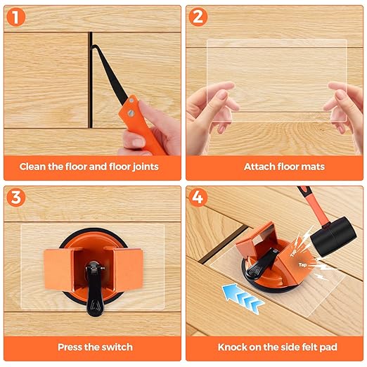 Floor Gap Fixer Tool for Laminate, LVP, Vinyl Plank & Engineered Hardwood Floors – Heavy Duty Aluminum Suction Cup, DIY Floor Gap Repair Kit (Orange, Double-Sided)