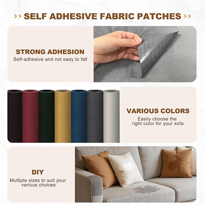 Velvet Repair Patch, Self-Adhesive Flannel Fabric Patch, Multi Colors, Microfiber Patch，Can be Used to Patch Sofas, Car Seats, Handbags, Jacket Holes and Tears (Brown)