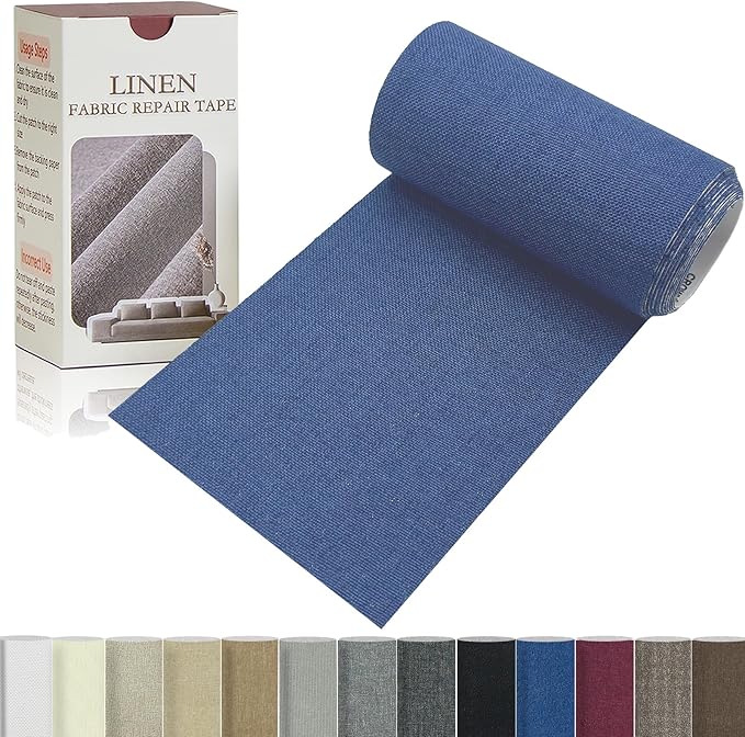 Gheeidau Linen Repair Tape 4x70 Inch Self-Adhesive Couch Patch Repair Fabric Patch for Furniture,Sofas,Cushion,Chairs,Bags,Linen Goods(Dark Blue)