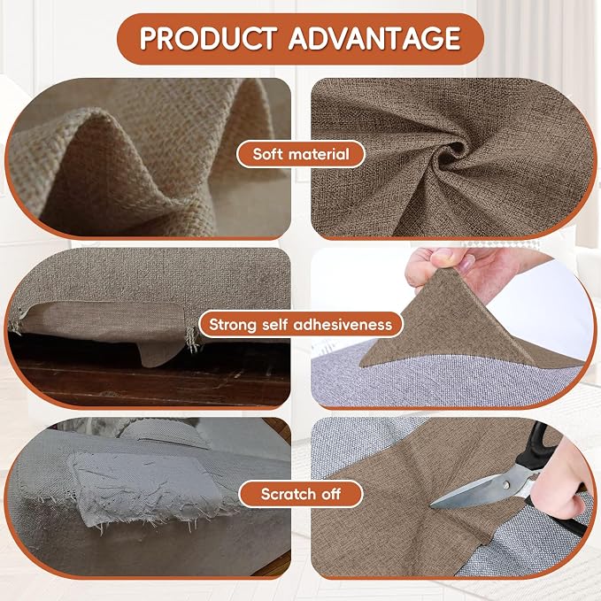 Linen Fabric Repair Tape 4.7x63 Inch, Self Adhesive Couch Patch Repair Fabric Tape for Furniture, Linen Patch Kit for Couch, Carpet, Upholstery, Chair, Sofa, Cushion, Bag (Light Brown)