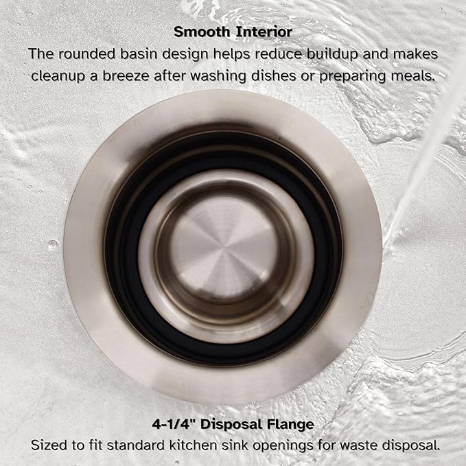 Westbrass D2089-20 4-1/4" Kitchen Sink Waste Disposal Drain Flange and Stopper, Stainless Steel