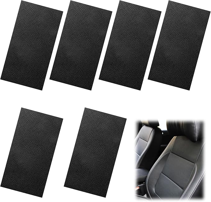 6 PCS 8×4 Inch PU Leather Patch for Car Seat Repair, Self-Adhesive Leather Repair Patch Tape, Vinyl Portable Car Leathers Repairs Kit for Upholstery, Furniture, Couch, Sofa, Cars Seats (Black)